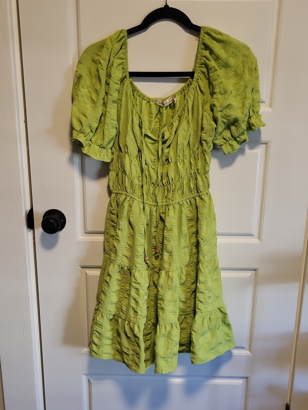 Liberty Love Lime Green Tiered Smocked Mini Dress with Puff Sleeves